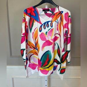 Ali Miles NWT Sweater Medium Lightweight Bold Floral Colorful Abstract Spring
